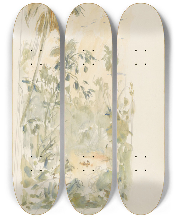 Triptych art skateboard deck of Marius Bauer Oerwoud Van Siam by Marius Bauer (1867-1932)