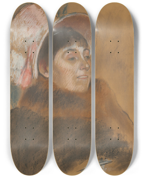 Triptych art skateboard deck of Edgar Degas Madame Dietzmonnin by Edgar Degas (1834-1917)