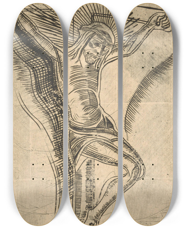 Triptych art skateboard deck of Lodewijk Schelfhout Christus Aan Het Kruis 2 by Lodewijk Schelfhout (1881-1943)