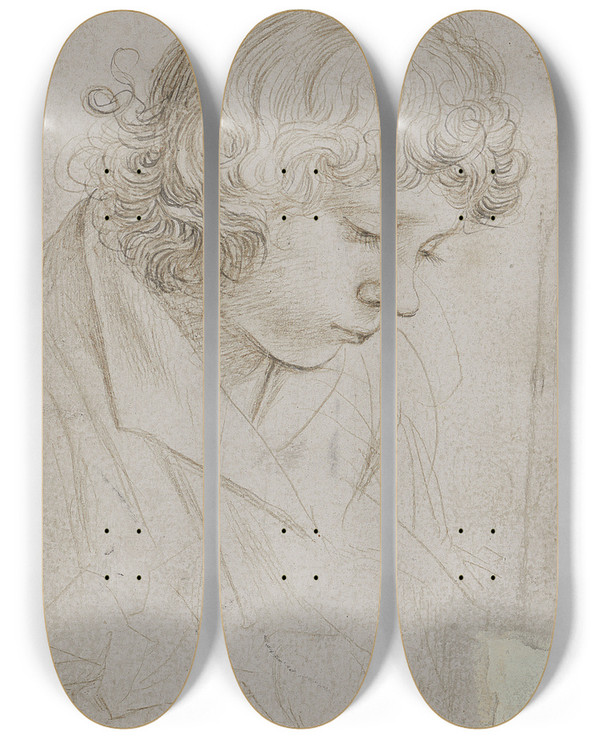 Triptych art skateboard deck of Hans Holbein The Elder Brustbild Eines Niederblickenden Jnglings by Hans Holbein The Elder (1460-1524)