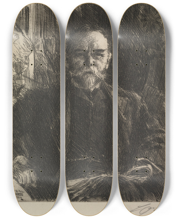 Triptych art skateboard deck of Anders Zorn John Hay by Anders Zorn (1860-1920)