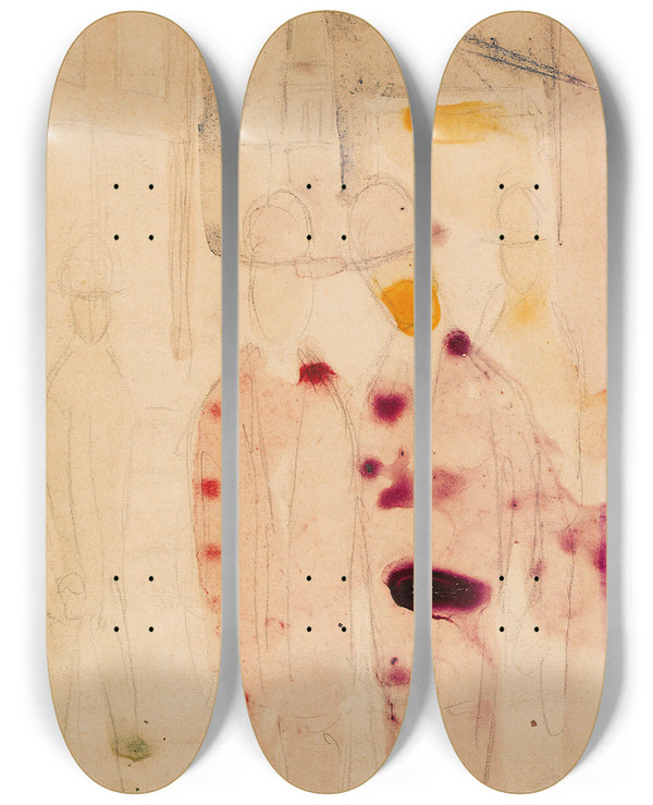 Triptych art skateboard deck of August Macke Strae Mit Leuten Klein by August Macke (1887-1914)