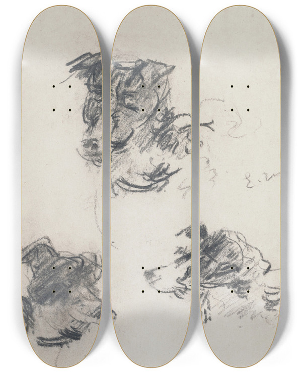 Triptych art skateboard deck of Douard Manet Ttes De Chiens by douard Manet (1832-1883)