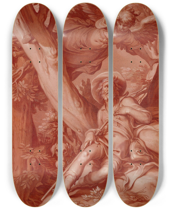 Triptych art skateboard deck of Abraham Bloemaert St Roch by Abraham Bloemaert (1564-1651)