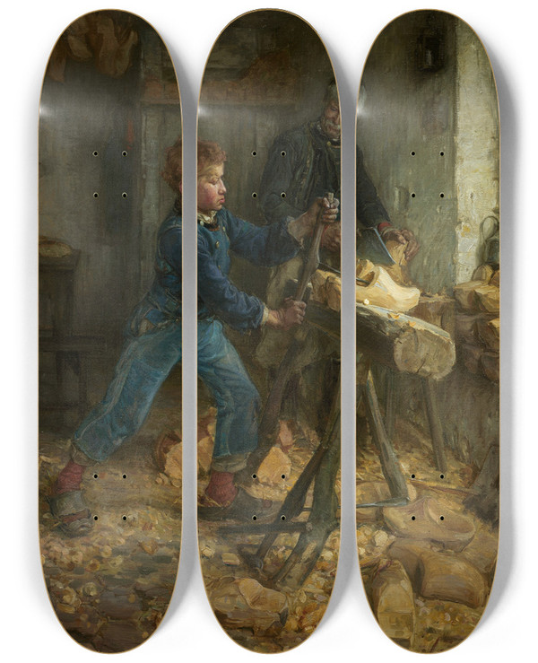 Triptych art skateboard deck of Henry Ossawa Tanner The Young Sabot Maker by Henry Ossawa Tanner (1859-1937)