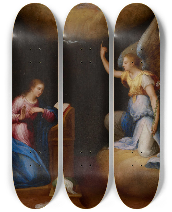 Triptych art skateboard deck of Hans Rottenhammer Annunciation by Hans Rottenhammer (1564-1625)