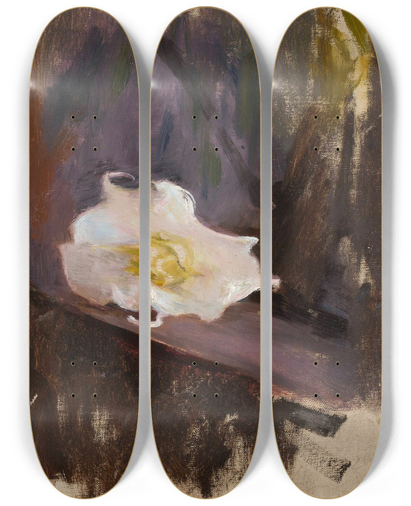 Triptych art skateboard deck of Jan Cigliski White Flower Study by Jan Ciaglinski (1858-1913)