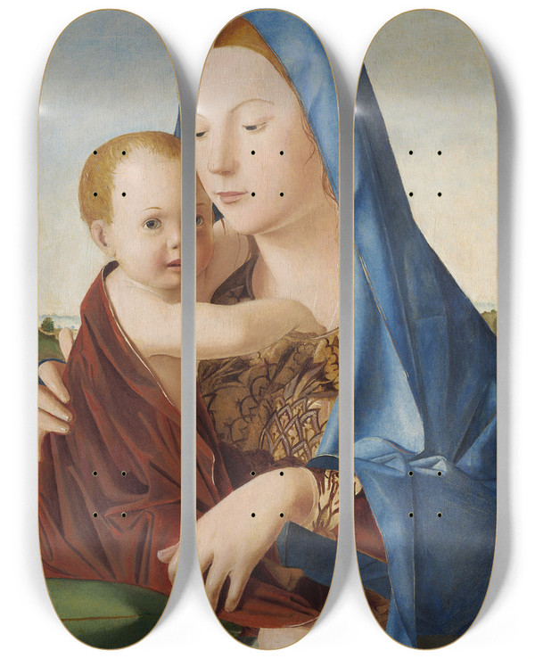 Triptych art skateboard deck of Antonello Da Messina Madonna And Child by Antonello Da Messina (1430-1479)