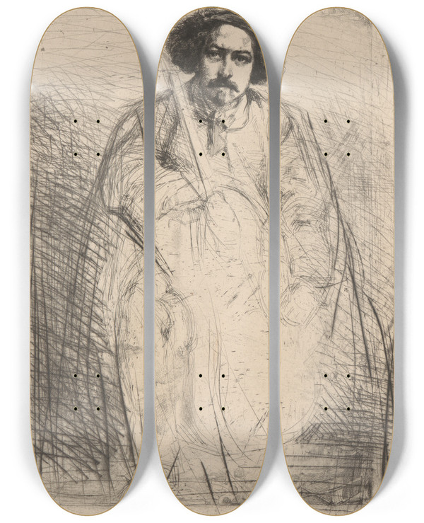 Triptych art skateboard deck of James Abbott Mcneill Whistler Becquet by James Abbott Mcneill Whistler (1834-1903)
