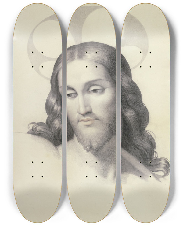 Triptych art skateboard deck of Filippo Agricola Christs Head by Filippo Agricola (1776-1857)