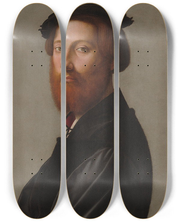 Triptych art skateboard deck of Giuliano Bugiardini Leonardo De Ginori by Giuliano Bugiardini (1475-1554)