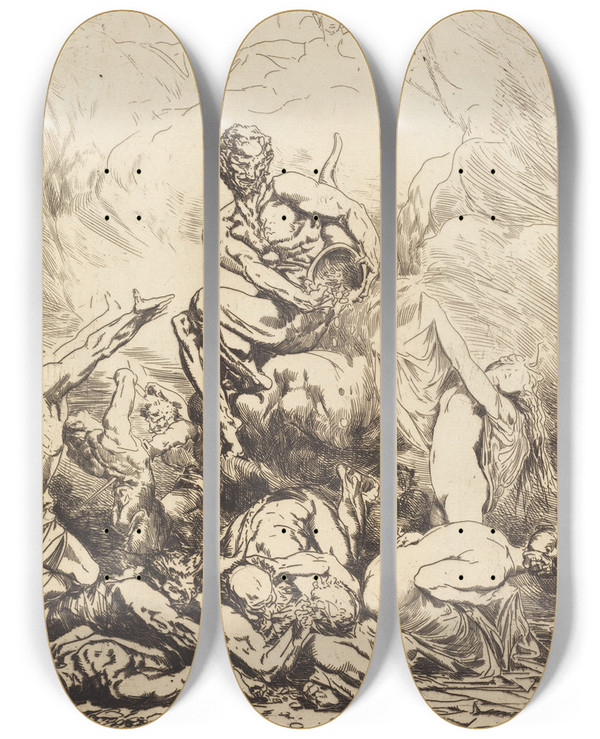 Triptych art skateboard deck of Franoisnicolas Chifflart The Silver Devil by Francois Nicolas Chifflart (1825-1901)