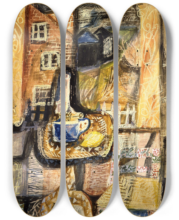 Triptych art skateboard deck of Frances Hodgkins Reflections Of Home by Frances Hodgkins (1869-1947)