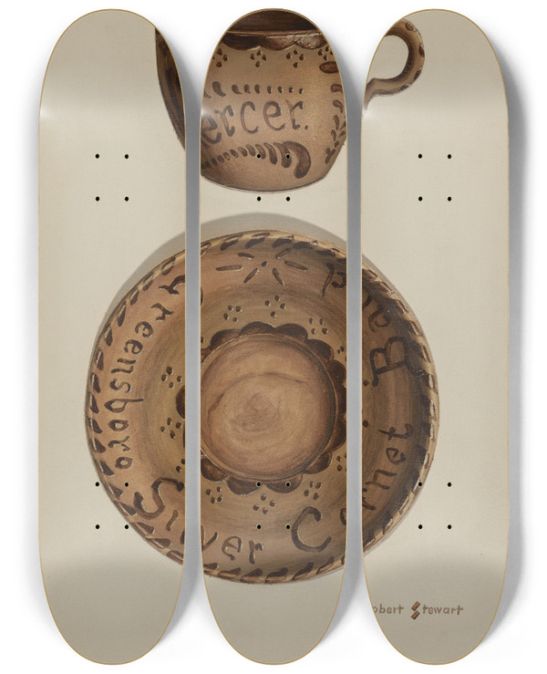 Triptych art skateboard deck of Robert Stewart Cup And Saucer by Robert Stewart (20-)