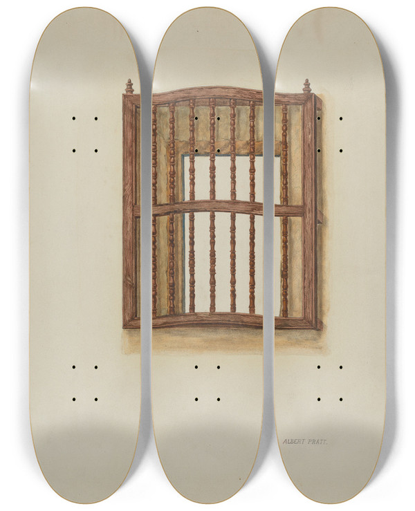 Triptych art skateboard deck of Albert Pratt Wood Grille by Albert Pratt
