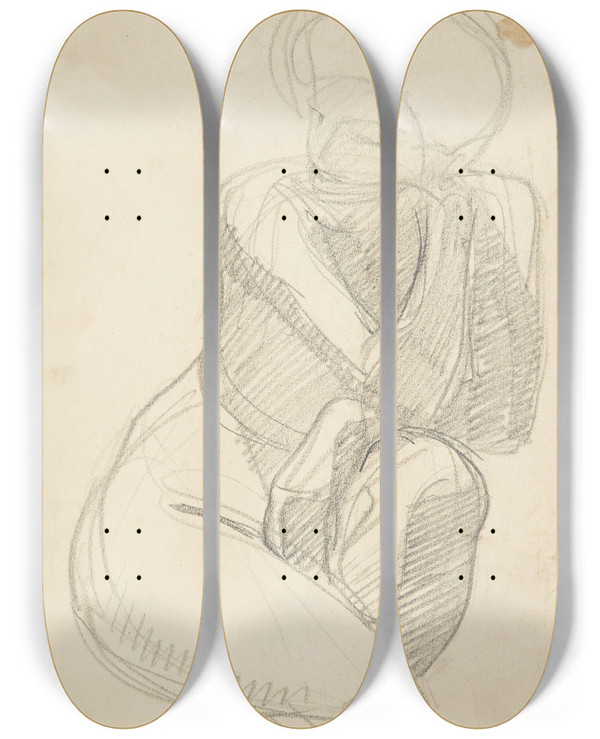 Triptych art skateboard deck of Harald Giersing Siddende Kvindelig Model_3 by Harald Giersing (1881-1927)
