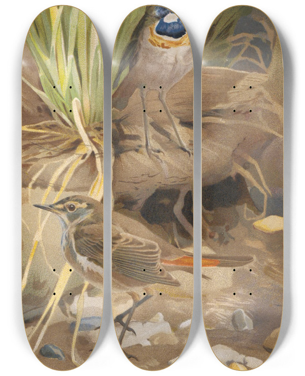 Triptych art skateboard deck of Lopaul Robert Gorge Bleue by Leo Paul Robert (1851-1923)