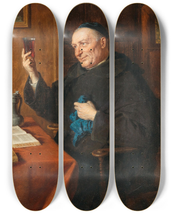 Triptych art skateboard deck of Eduard Von Grtzner Wine Tasting by Eduard Von Grutzner (1848-1925)