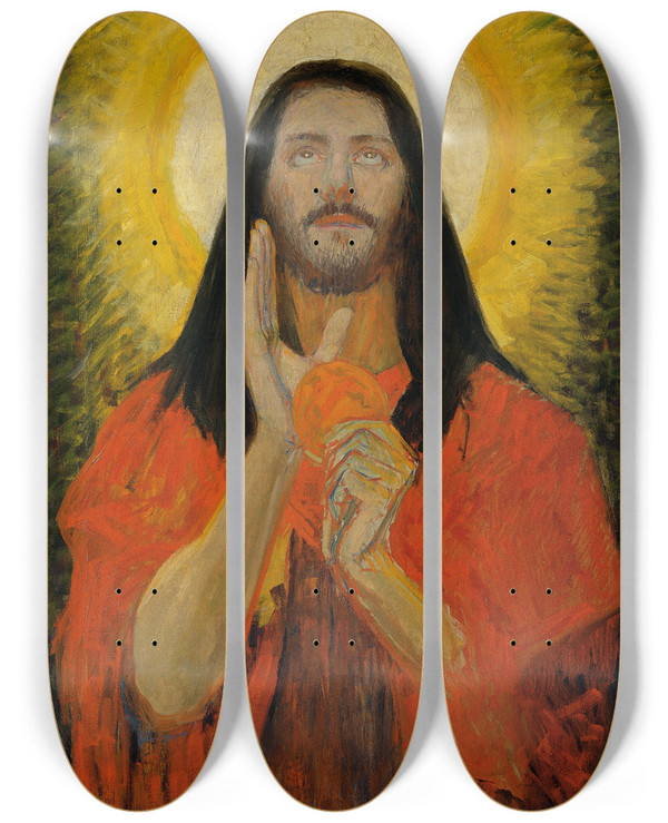 Triptych art skateboard deck of Max Kurzweil Christus by Max Kurzweil (1867-1916)