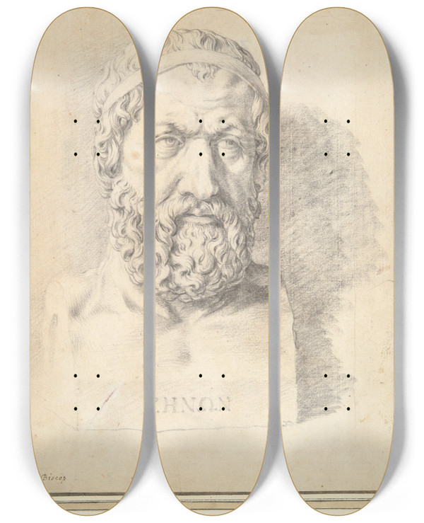 Triptych art skateboard deck of Jan De Bisschop Portrait Bust Ofzeno by Jan de Bisschop (1628-1671)
