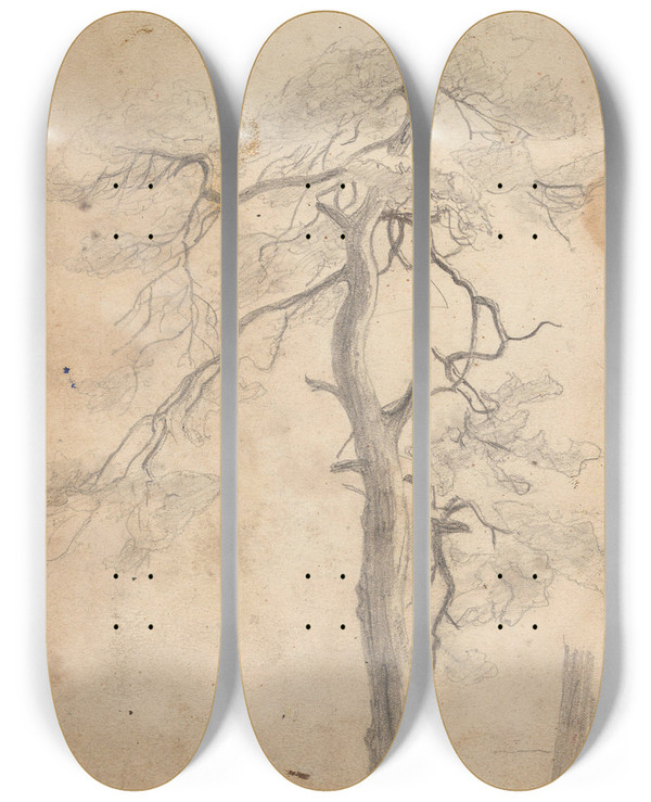 Triptych art skateboard deck of Hans Gude Tre Jelya by Hans Gude (1825-1903)