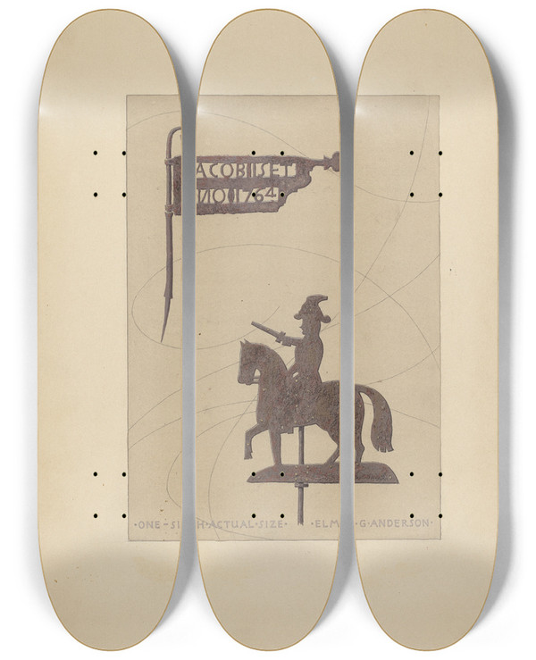Triptych art skateboard deck of Elmer G Anderson Two Weather Vanes by Elmer G Anderson