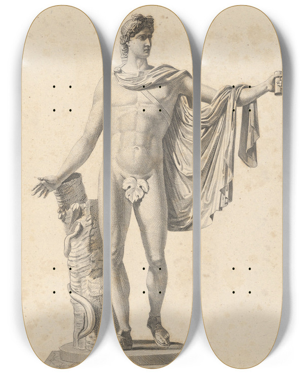 Triptych art skateboard deck of Asher Brown Durand Apollo Belvedere by Asher Brown Durand (1796-1886)