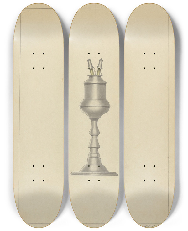 Triptych art skateboard deck of Joseph Wolins Lamp_2 by Joseph Wolins
