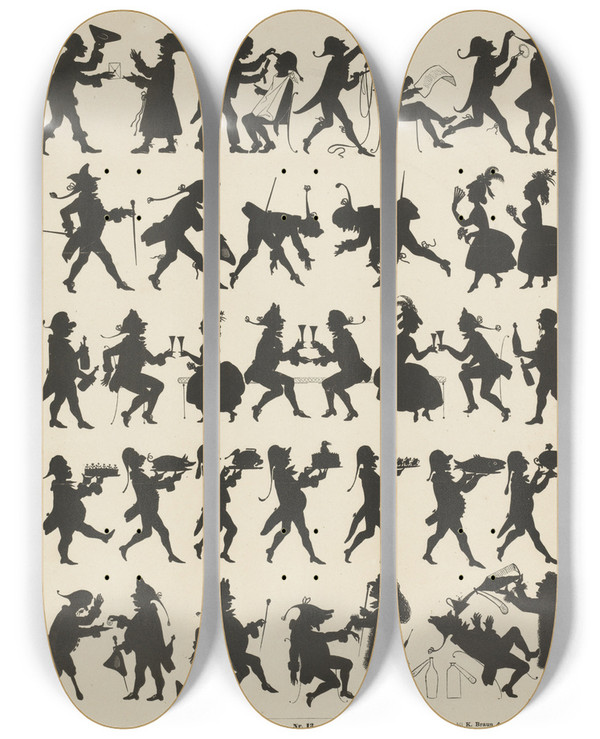 Triptych art skateboard deck of Kaspar Braun Het Gastmaal by Kaspar Braun (1807-1877)