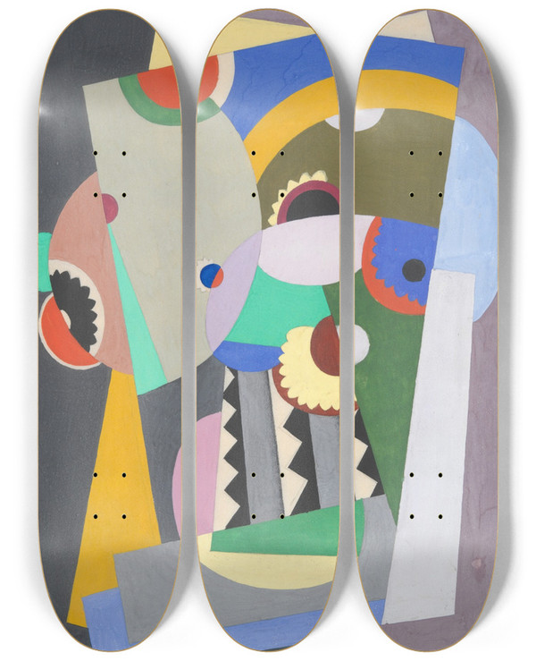 Triptych art skateboard deck of Georges Valmier Composition_3 by Georges Valmier (1885-1937)