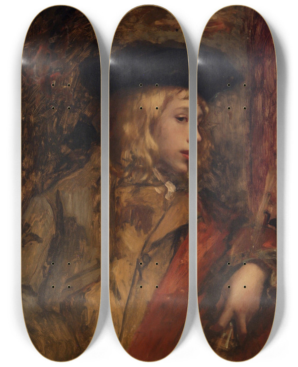 Triptych art skateboard deck of Lon Lucien Goupil Portrait by Leon Lucien Goupil