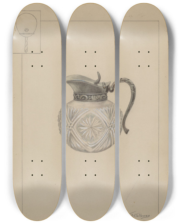 Triptych art skateboard deck of Thomas Holloway Syrup Pitcher by Thomas Holloway