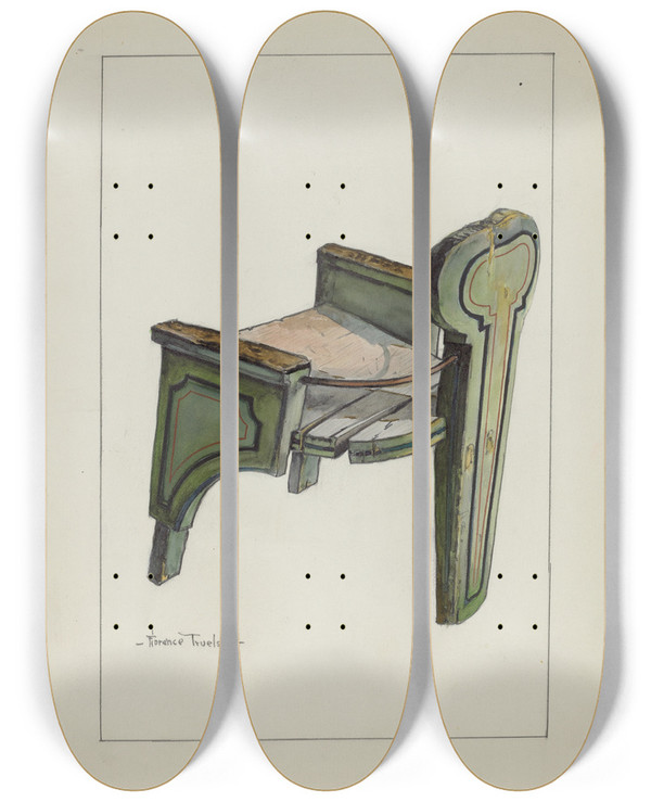 Triptych art skateboard deck of Florence Truelson Sleigh Chair_2 by Florence Truelson
