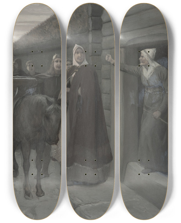 Triptych art skateboard deck of August Malmstrm Illustration For Njals Saga by August Malmstrom (1829-1901)
