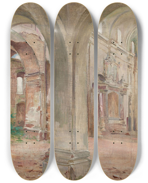 Triptych art skateboard deck of Franciszek Ubieski Church Interior by Franciszek Lubienski (1875-1925)