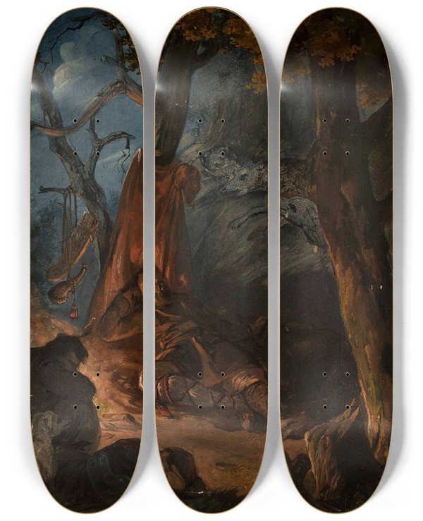 Triptych art skateboard deck of Ignacy Gierdziejewski Dream Of Gediminas by Ignacy Gierdziejewski (1826-1860)