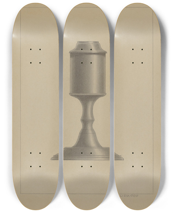 Triptych art skateboard deck of Sidney Liswood Lamp by Sidney Liswood
