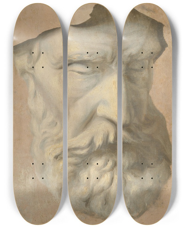 Triptych art skateboard deck of Gyula Benczr Head Study by Gyula Benczur (1844-1920)