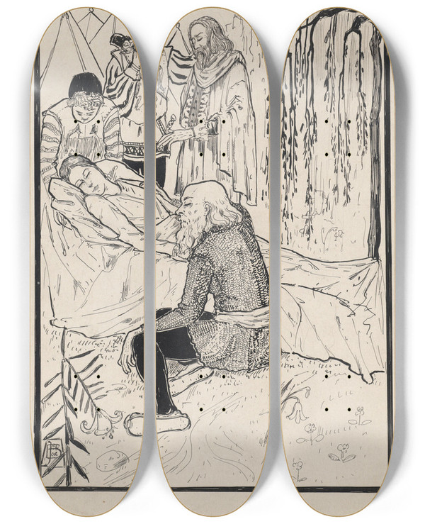 Triptych art skateboard deck of Jacob Pieter Van Den Bosch Koning Lear Sterft Bij Het Lijk Van Cordelia by Jacob Pieter van den Bosch (1868-1948)