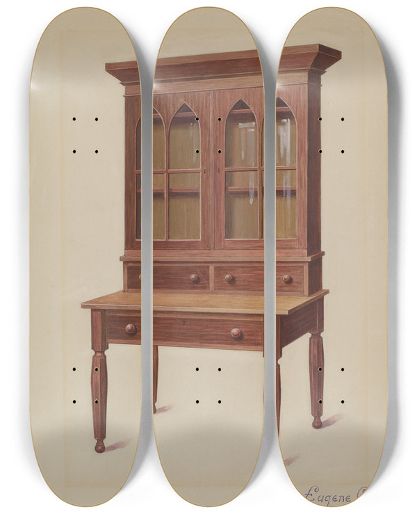 Triptych art skateboard deck of Eugene Croe Secretary Desk by Eugene Croe (20-)