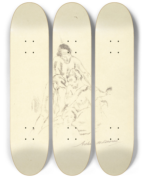 Triptych art skateboard deck of Arthur Bowen Davies Pyramid by Arthur Bowen Davies (1862-1928)