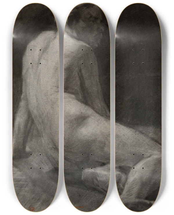 Triptych art skateboard deck of Joseph Posenaer Nude by Joseph Posenaer