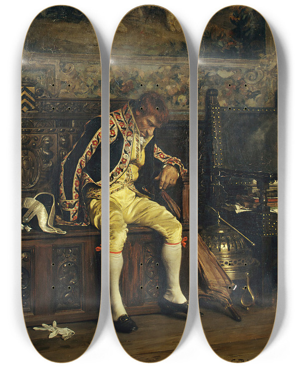 Triptych art skateboard deck of Charles Bargue A Footman Sleeping by Charles Bargue (1826-1883)