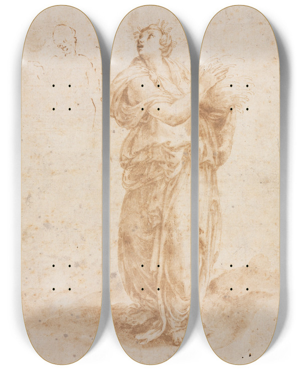 Triptych art skateboard deck of Lelio Orsi Ceres by Lelio Orsi (1511-1587)