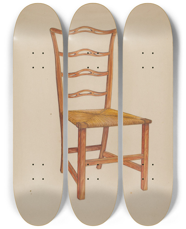 Triptych art skateboard deck of Ruth Bialostosky Side Chair One Of A Pair by Ruth Bialostosky
