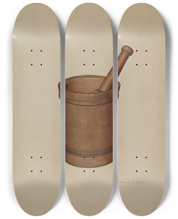 Triptych art skateboard deck of Anne Colman Mortar And Pestle by Anne Colman
