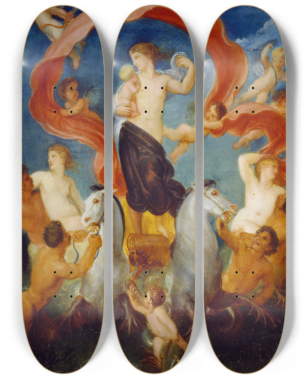 Triptych art skateboard deck of Thomas Stothard Amphitrite by Thomas Stothard (1755-1834)