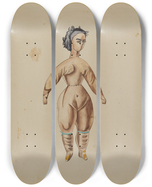 Triptych art skateboard deck of Percival Jenner Primitive Doll_2 by Percival Jenner