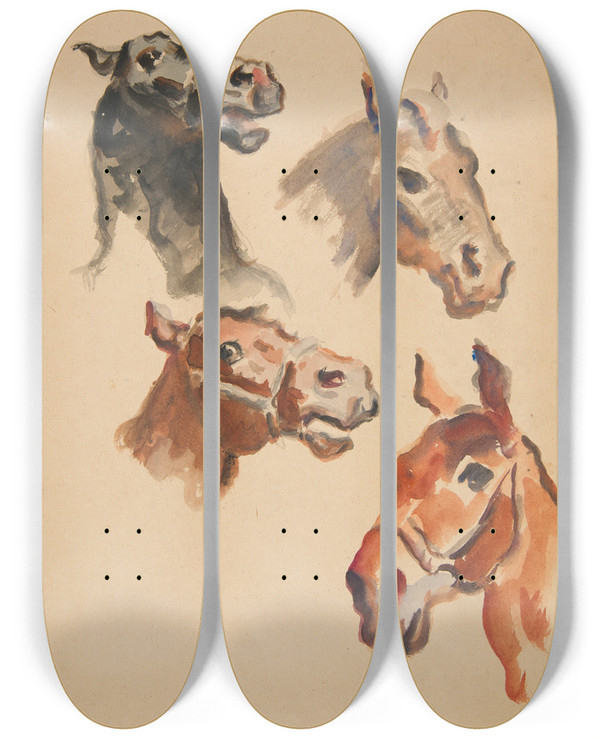 Triptych art skateboard deck of Ivan Ivanec Studia Bw Koskich by Ivan Ivanec (1893-1946)