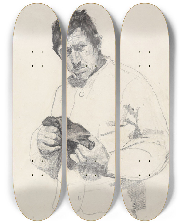 Triptych art skateboard deck of Christian Krohg Straffange I Forhr by Christian Krohg (1852-1925)